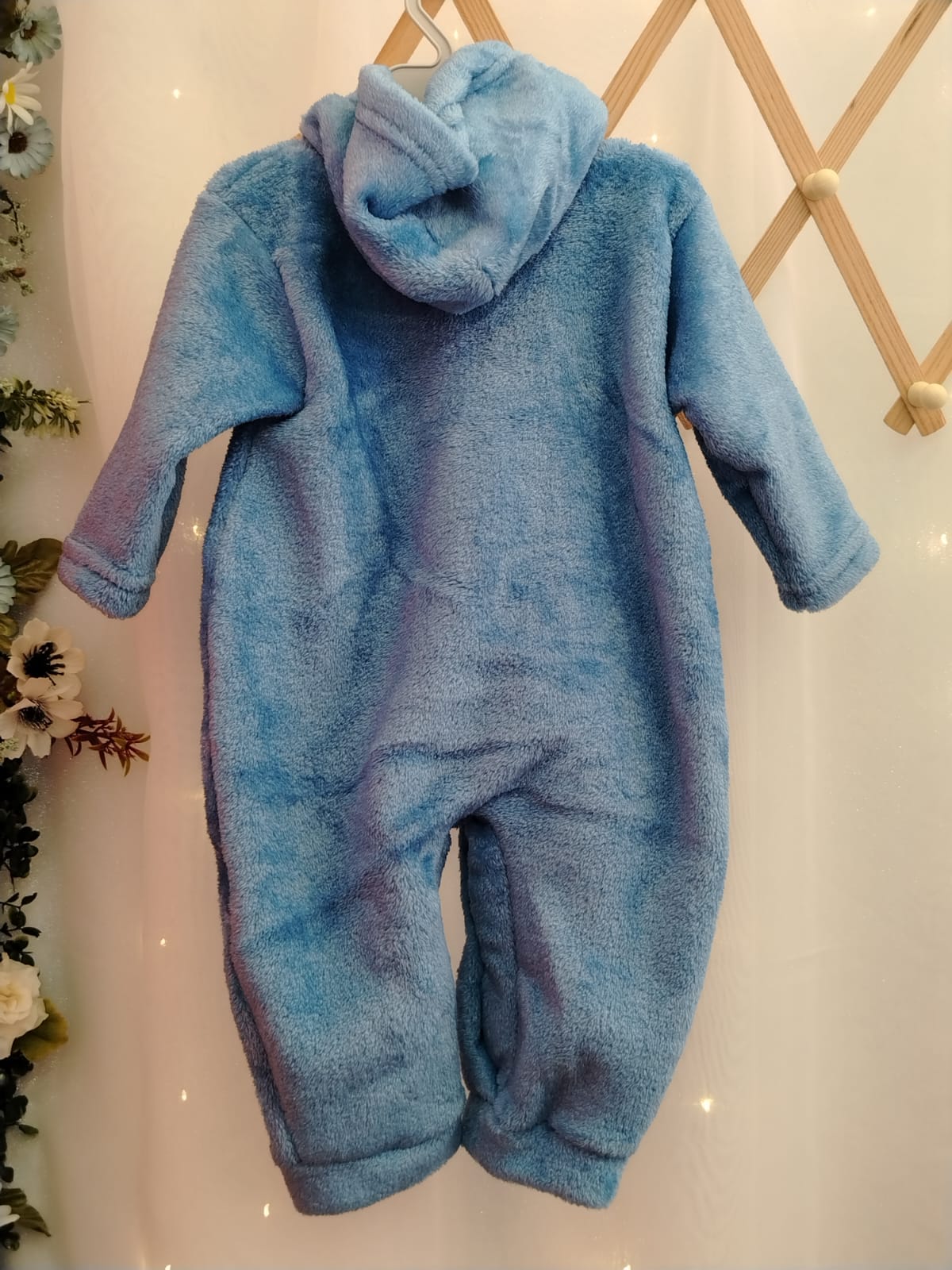 Macacão Infantil Plush com Capuz Azul 035Tamanho M - Imagem 3