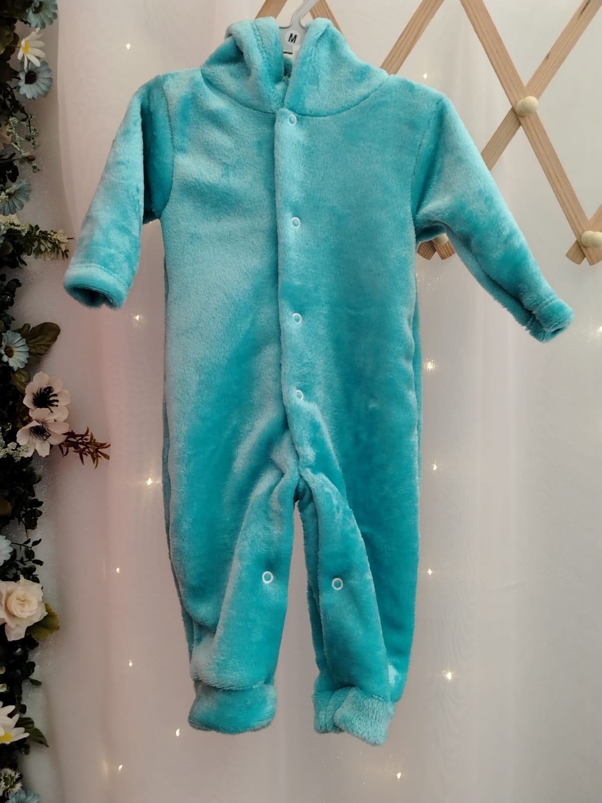 Macacão Infantil Plush com Capuz Azul 034 Tamanho-M - Imagem 3
