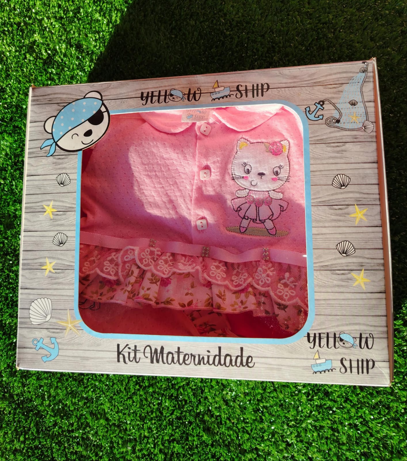 Saída Maternidade Yellow Ship Gatinha Rosa 1031 Tamanho P