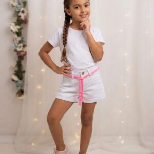Shorts Jeans Infantil Feminino Branco Trajadinhos - Ref. 14404 - Tam. 8