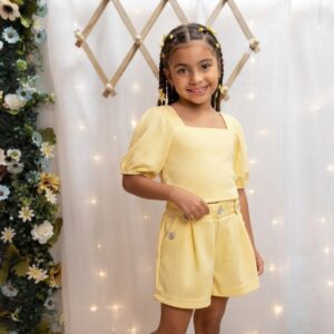Conjunto Amarelo Maracujá com Blusa Ciganinha e Short –851400255 Tamanho 8
